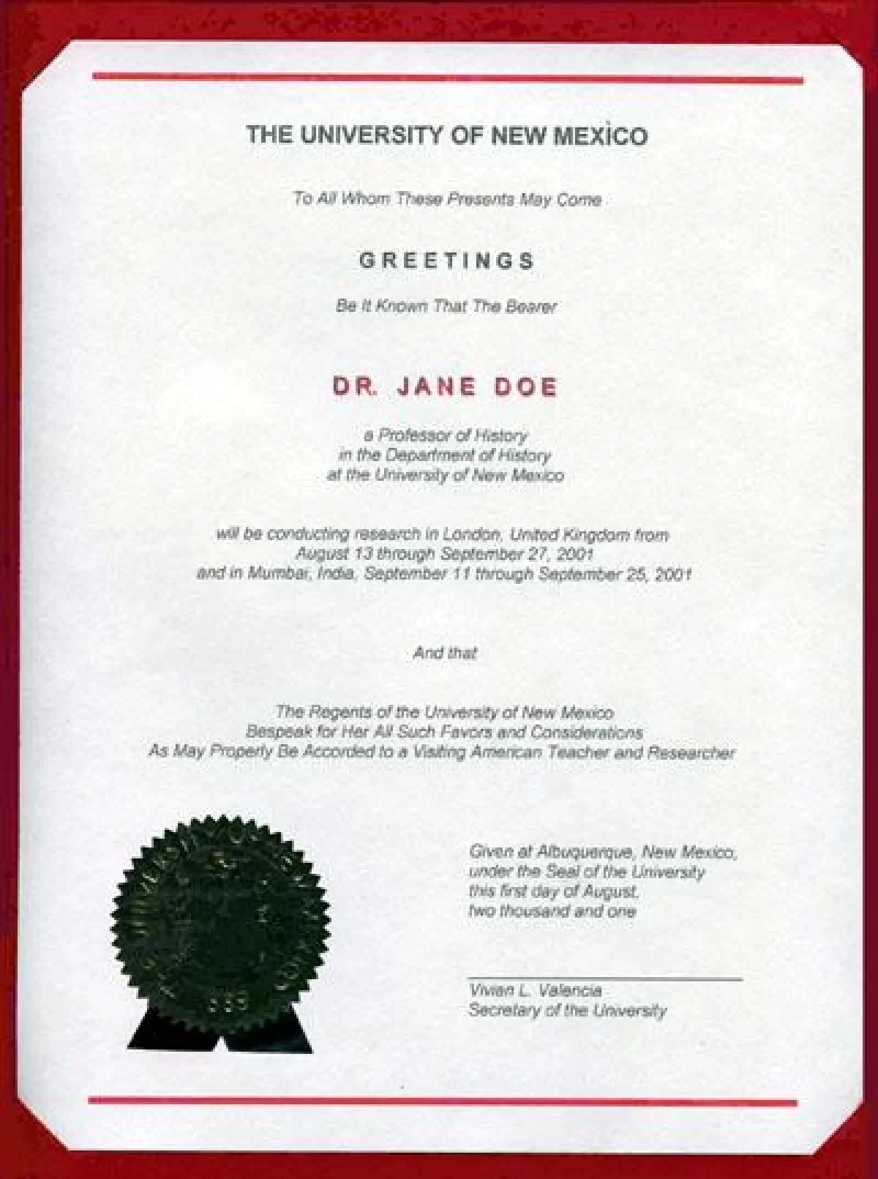 Example of a UNM courtesy letter